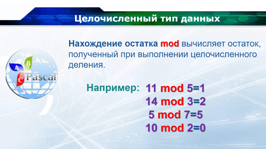 Результат целочисленного деления