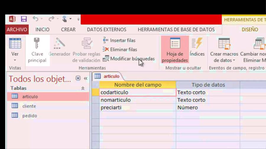 Como crear una tabla en access