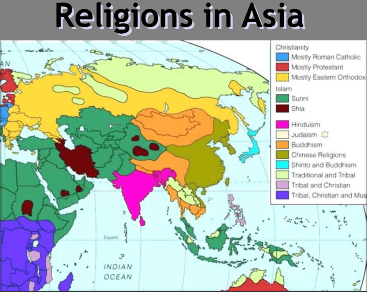 Карта религий зарубежной азии