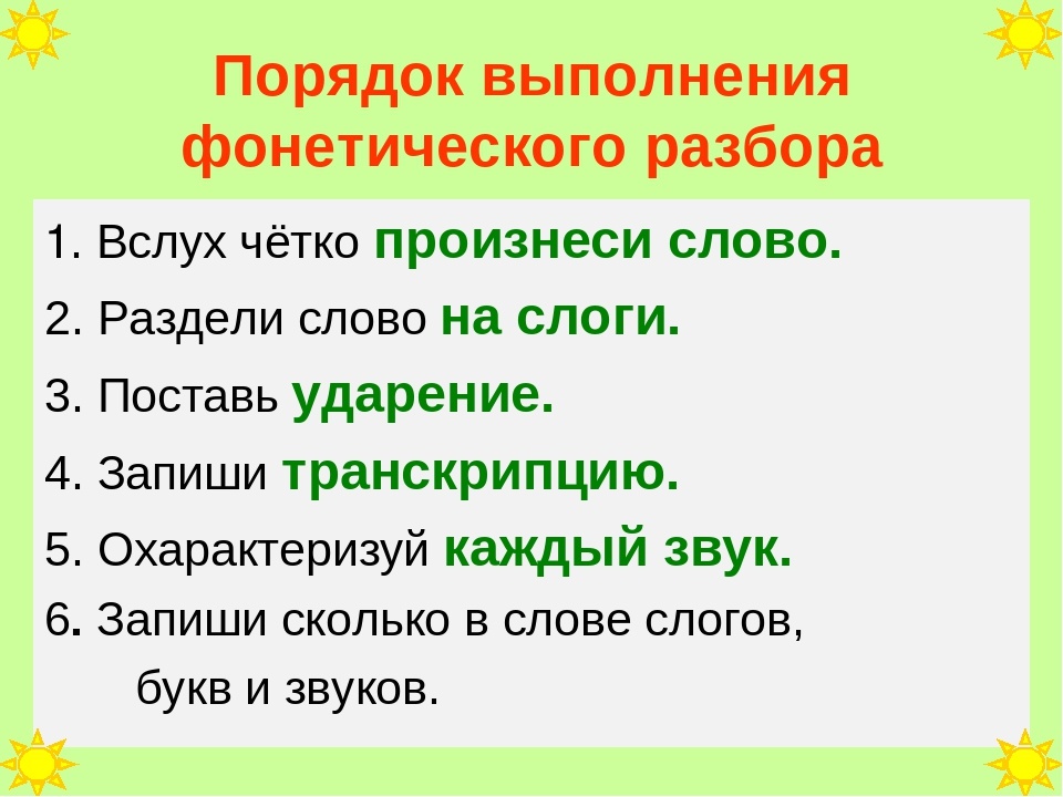 План фонетического разбора 3 класс