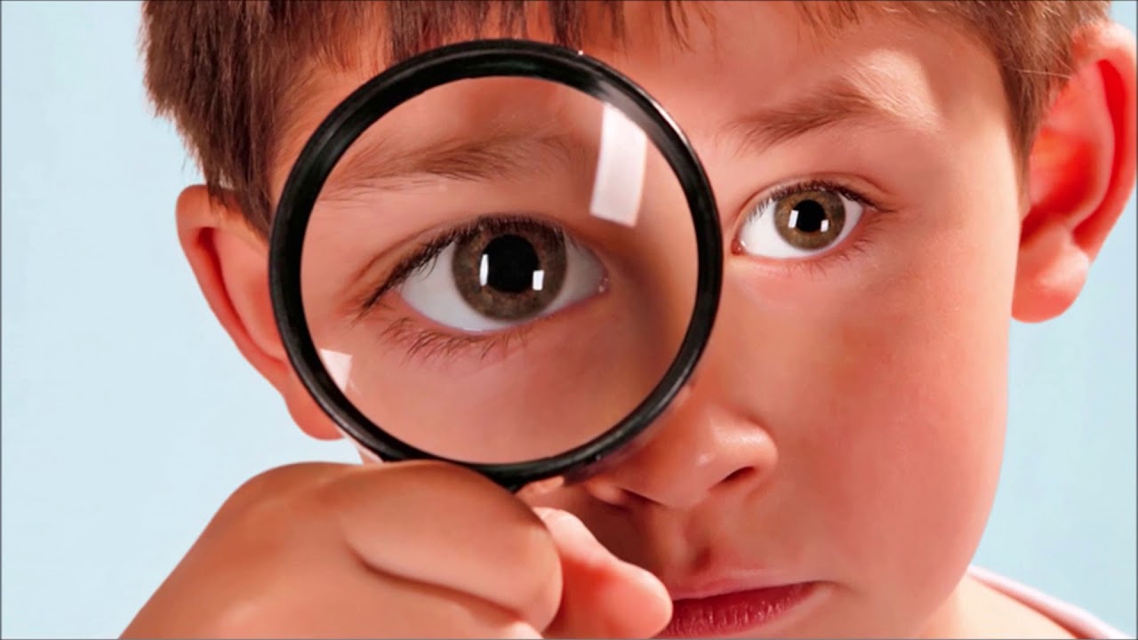 Информация через зрение. Глаза ребенка. Глазами школьника. Зрительное восприятие. Школьник с лупой.
