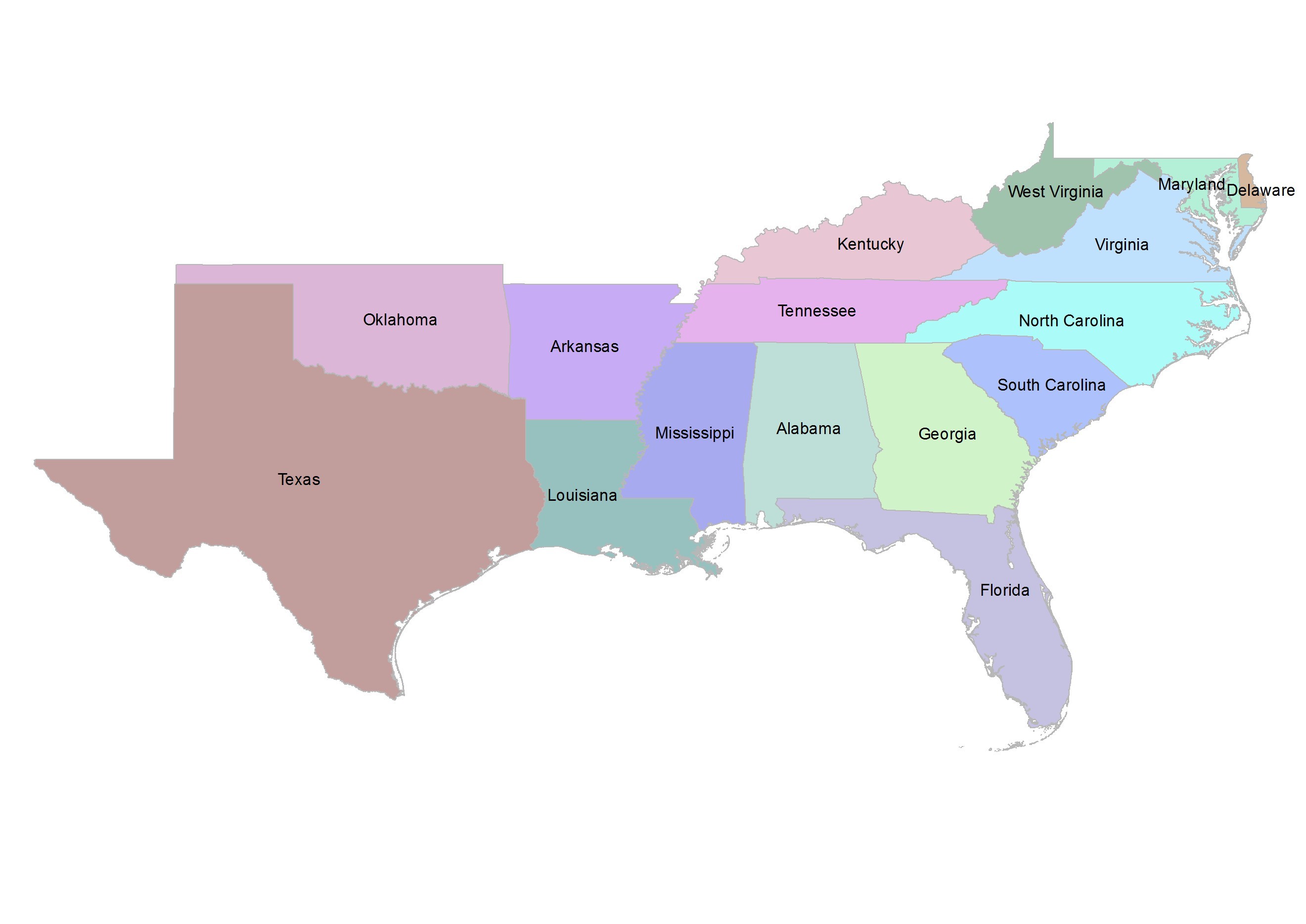 South states. South USA. Southern States of the USA. The South Region of the USA. South USA Map.