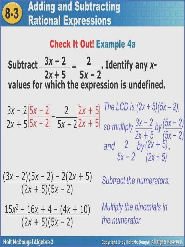 adding and subtracting rational expressions assignment quizlet