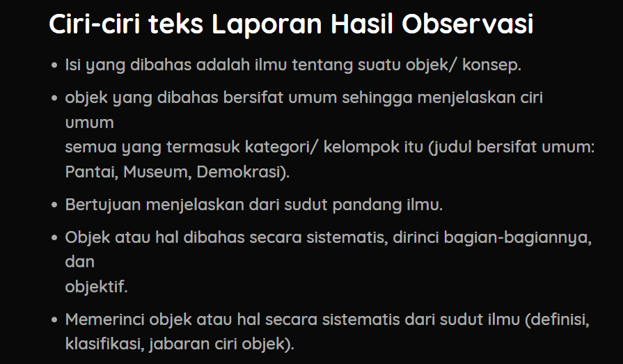 Teks Laporan Hasil Observasi Other Quizizz