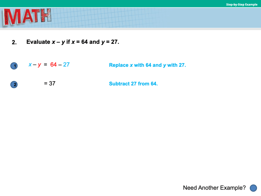 homework practice algebra variables and expressions