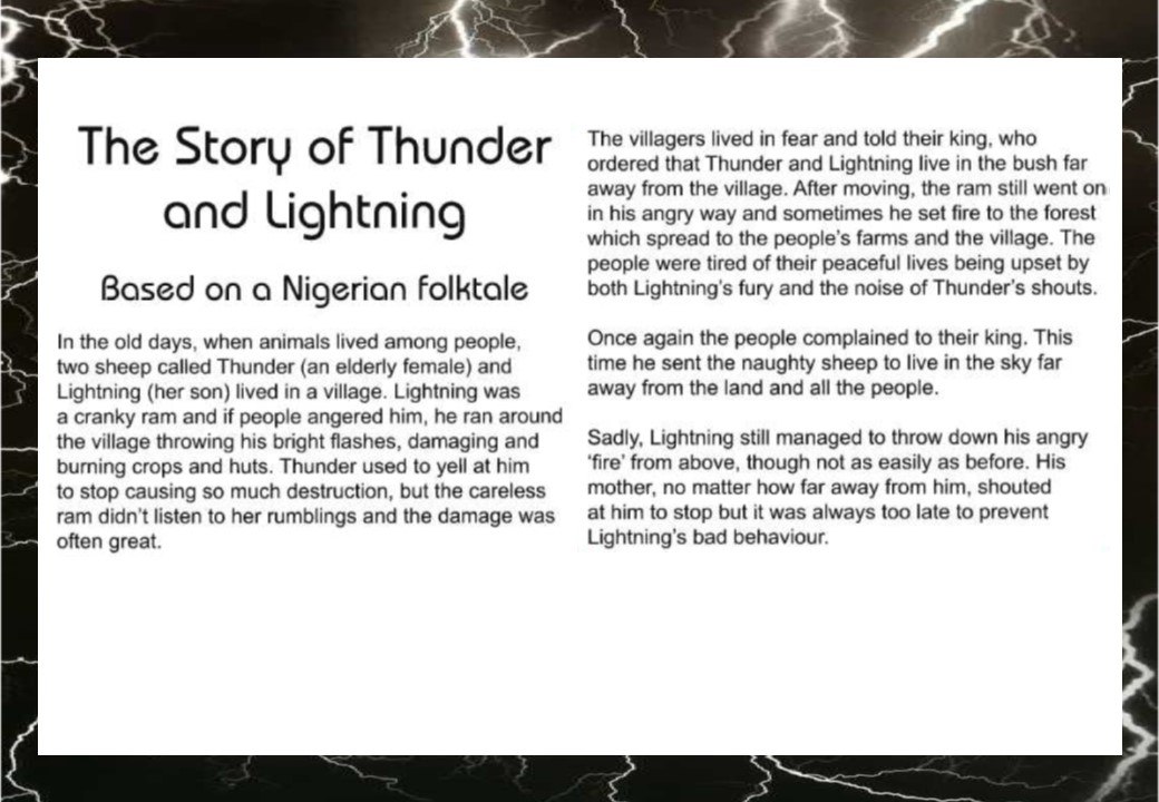 The Story of Thunder and Lightning questions & answers for quizzes and  worksheets - Quizizz