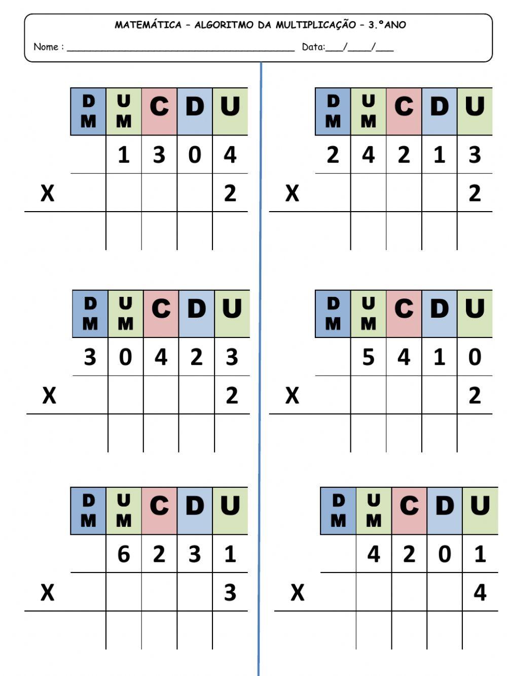 Multiplicação de vários dígitos e o algoritmo padrão Flashcards - Questionário