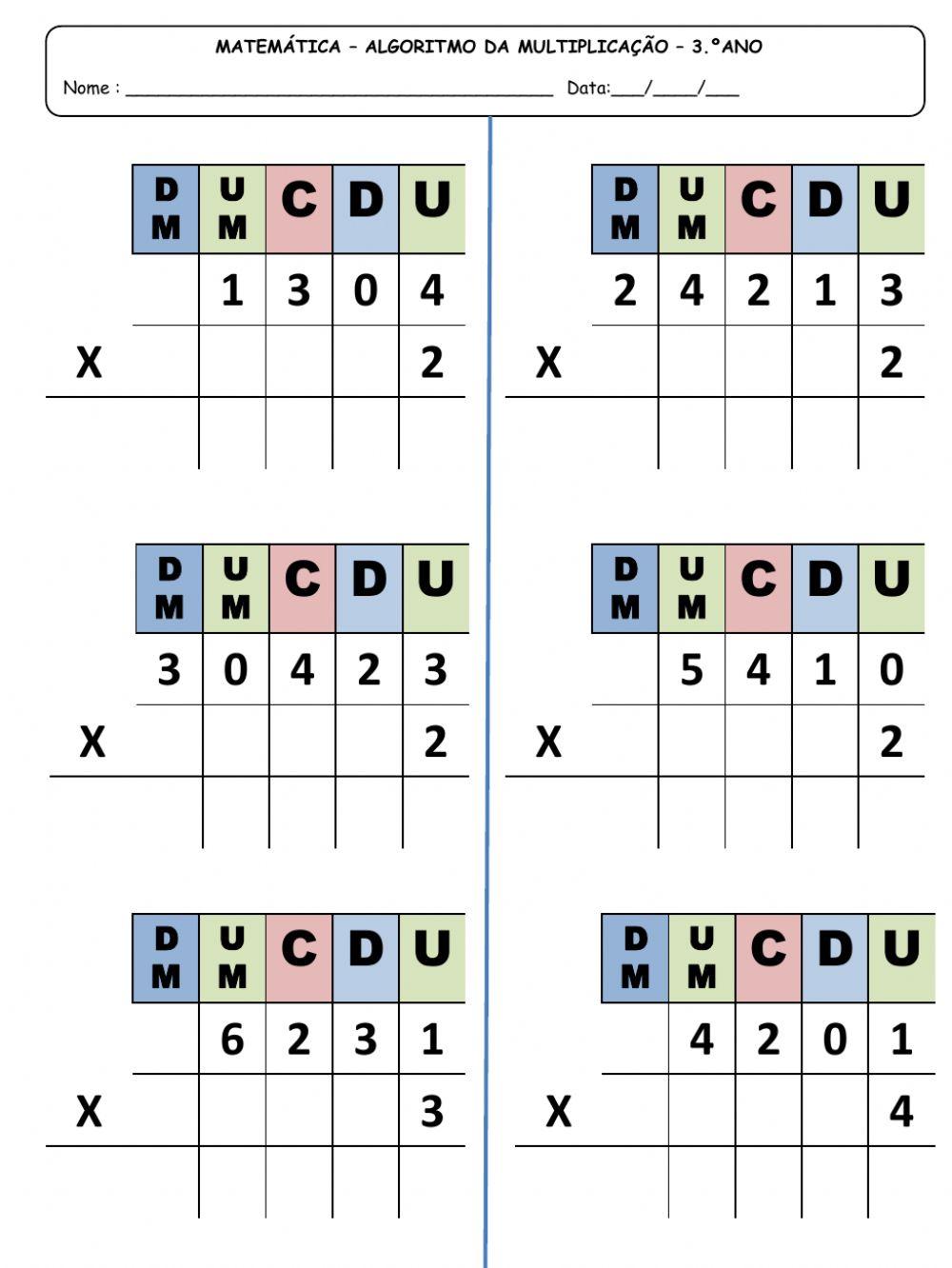 Multiplicação de vários dígitos e o algoritmo padrão - Série 4 - Questionário