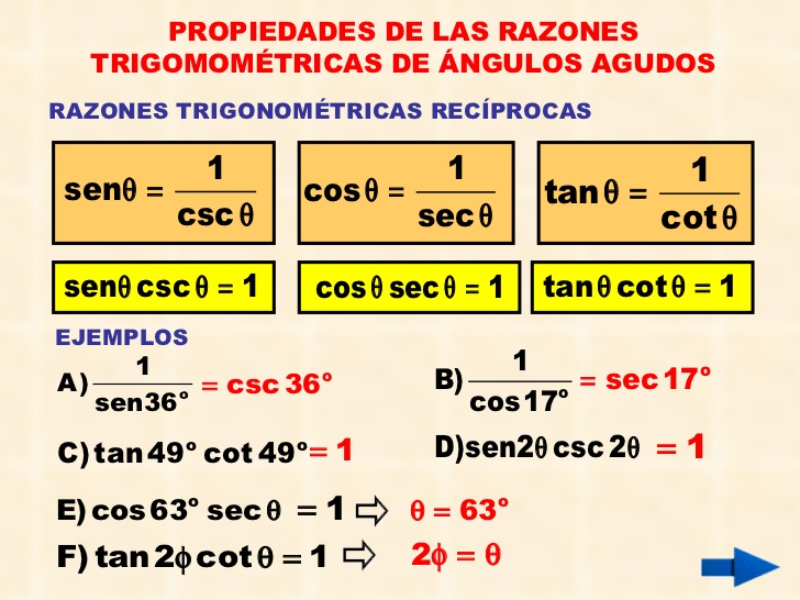 PROPIEDADES DE LAS RAZONES TRIGONOMETRICAS