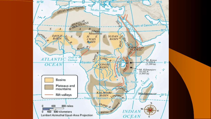 africa map with landforms