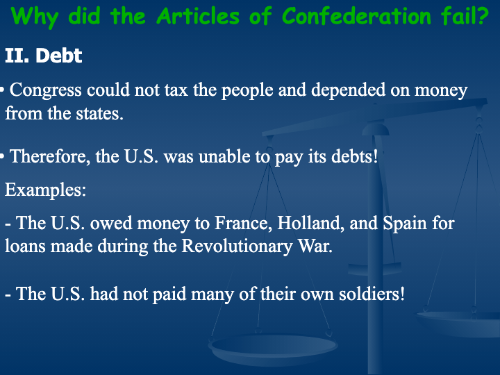 why did the articles of confederation fail