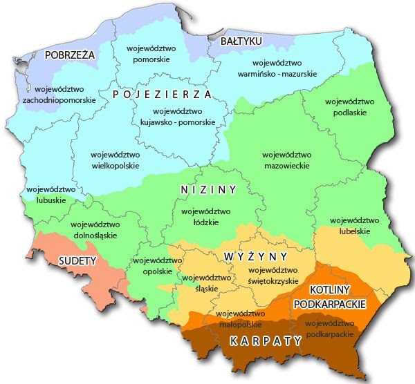 Regiony fizycznogeograficzne Polski.