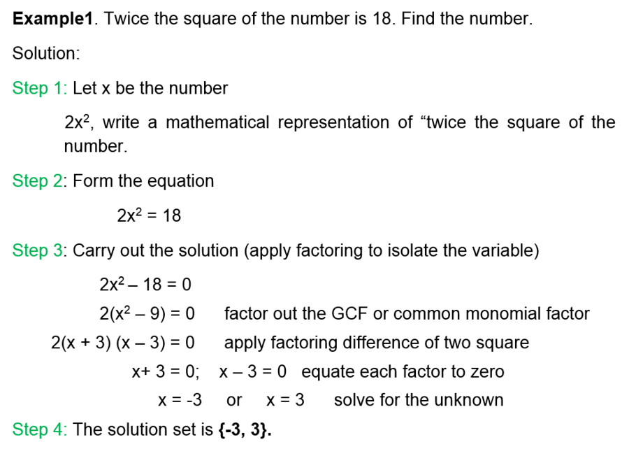 methods in solving word problems involving factoring