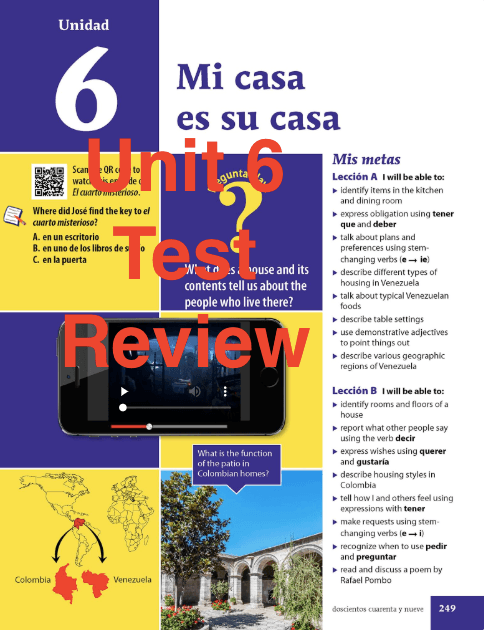 que-chevere-1-unit-6-test-review-spanish-quiz-quizizz