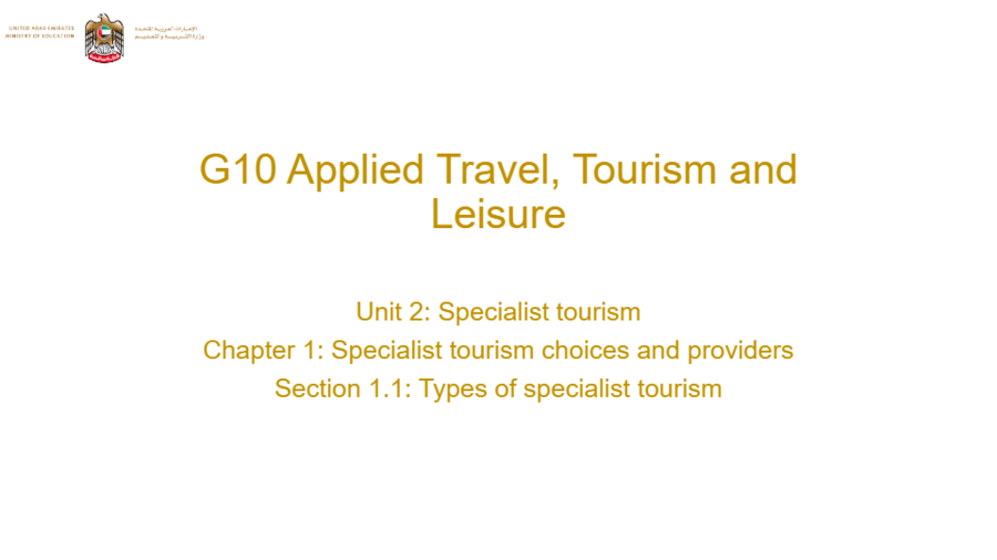 specialist tourism definition