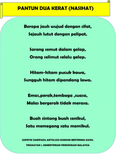 Pantun Dua Kerat Nasihat (tingkatan 1)