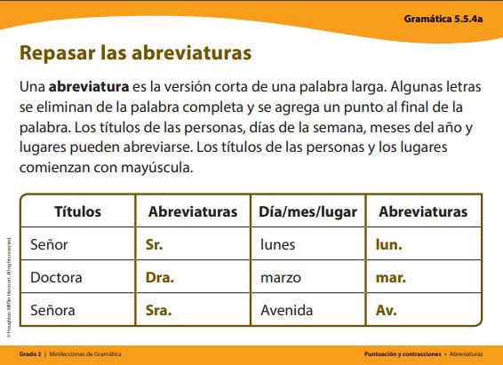 Abreviaturas - Grado 2 - Quizizz