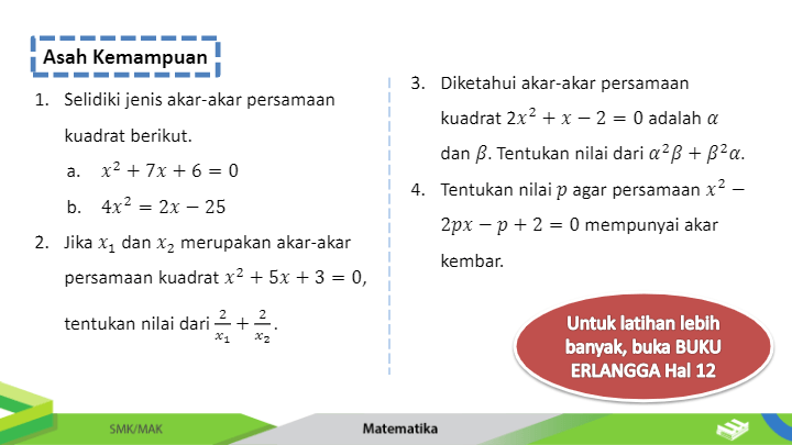 Jenis Jenis Akar Persamaan Kuadrat Mathematics Quizizz 2487