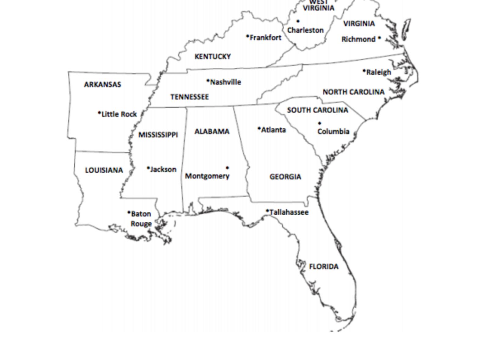 Southeast Region states and capitals | Quizizz