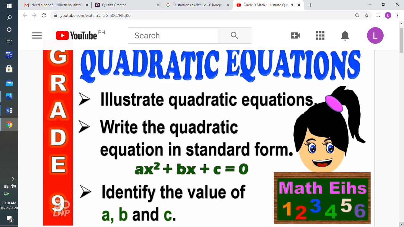 Illustrations on Quadratic Equations-First Quiz - Quizizz