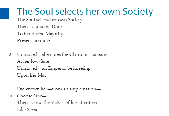 the soul selects her own society summary