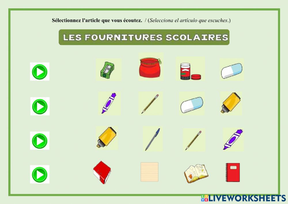 Les fournitures scolaires