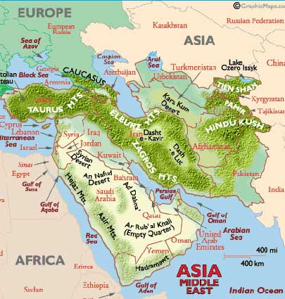 southwest asia map physical features