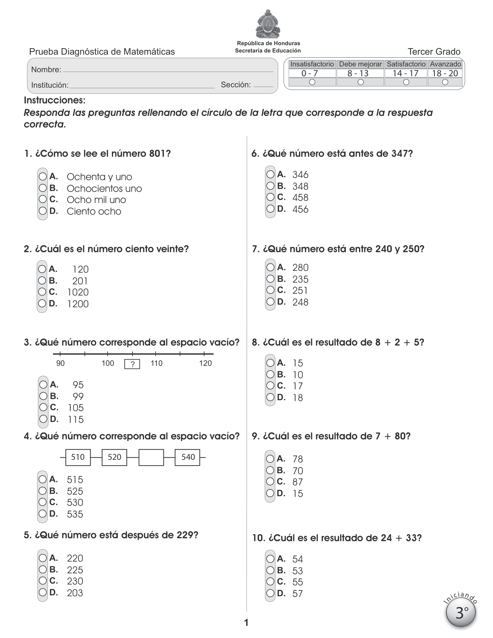 ´Prueba Diagnóstica Tercer Grado Matemáticas | Quizizz