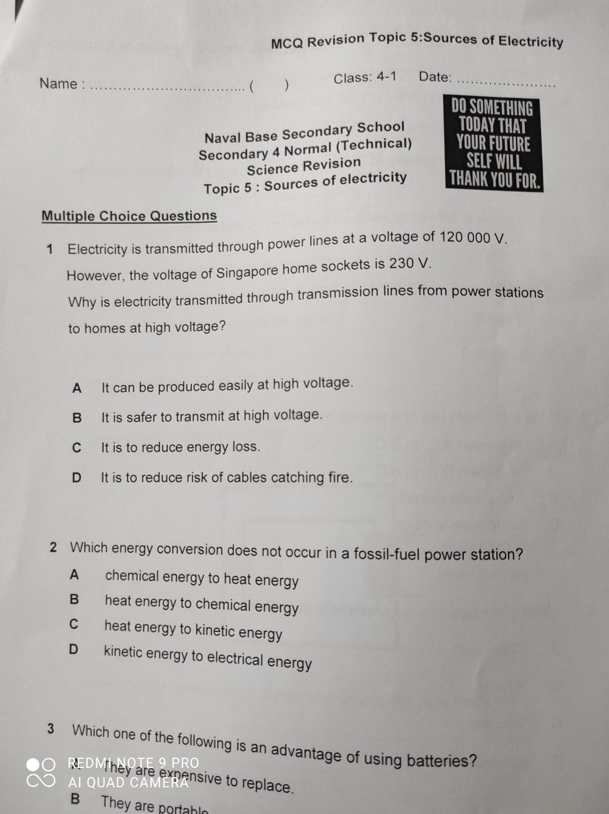 MCQ Revision Topics Chapter 5: Sources Of Electricity | Quizizz