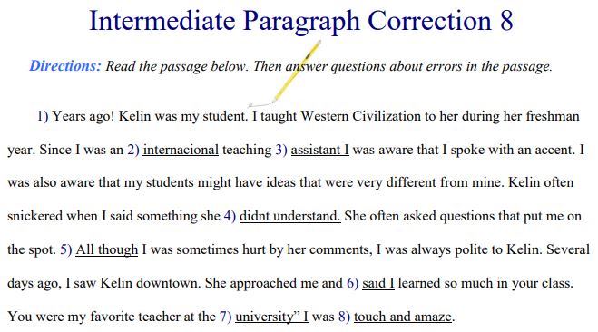Intermediate Paragraph Correction 9 | English Quiz - Quizizz