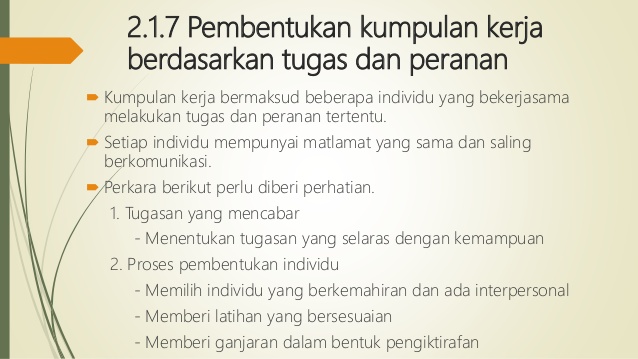 2.1.7 Pembentukan Kumpulan Kerja Berdasarkan Tugas | Quizizz