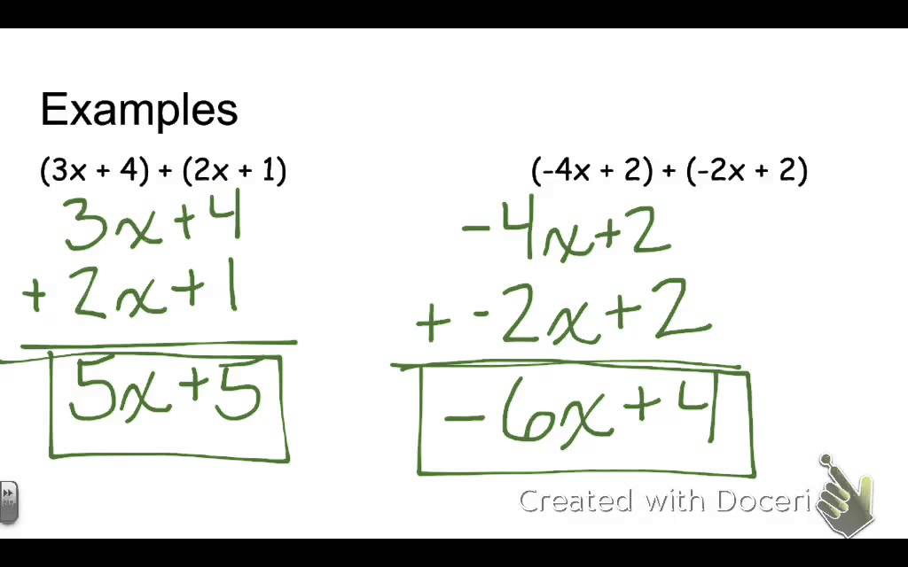 G07_5.2_Add Linear Expressions problems & answers for quizzes and