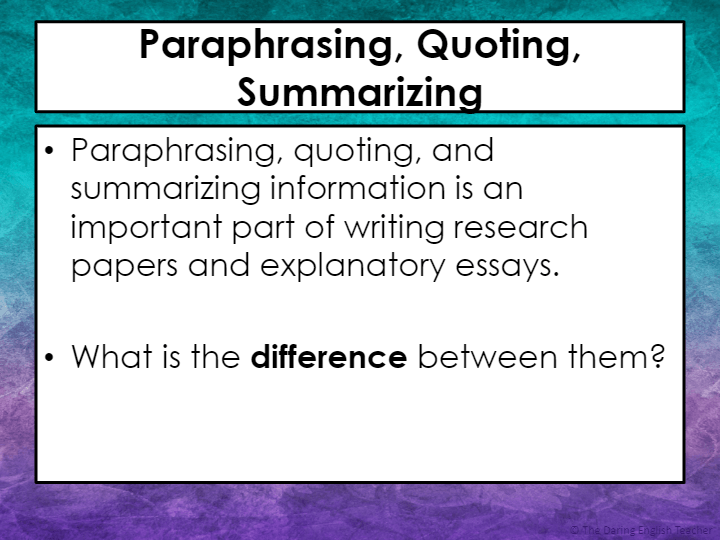 paraphrasing and summarizing quizizz