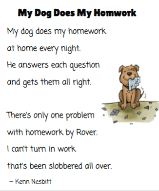 my dog ate my homework poem questions and answers